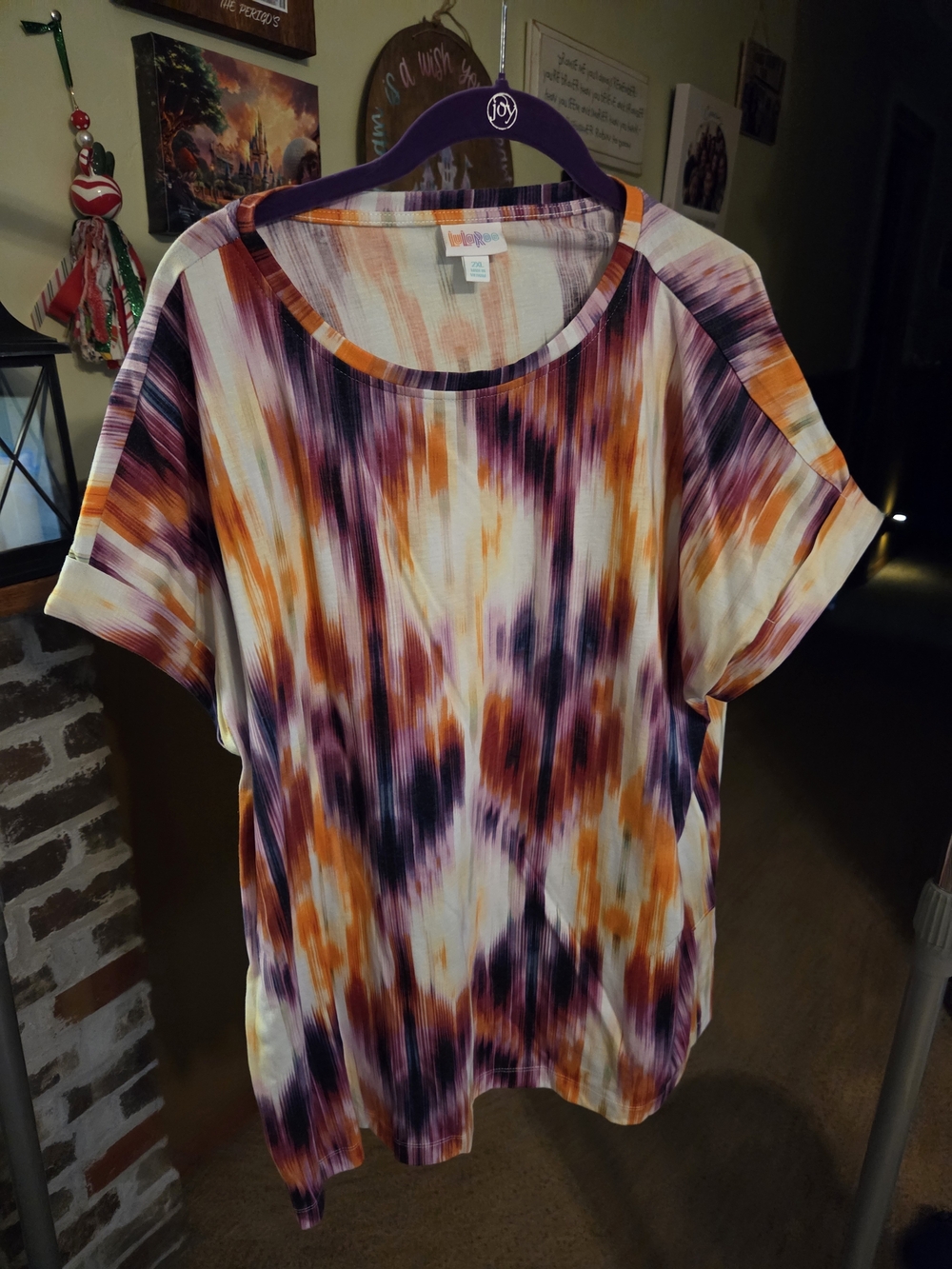 LuLaRoe Purple & Orange Tie-Dye Short Sleeve Top